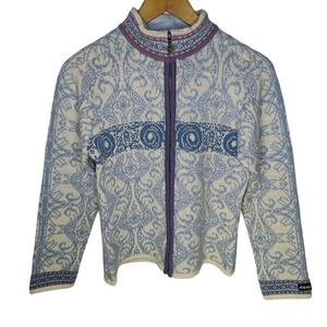 Icewear Wool Knit Paisley Swirl Print Full Zip Sweater